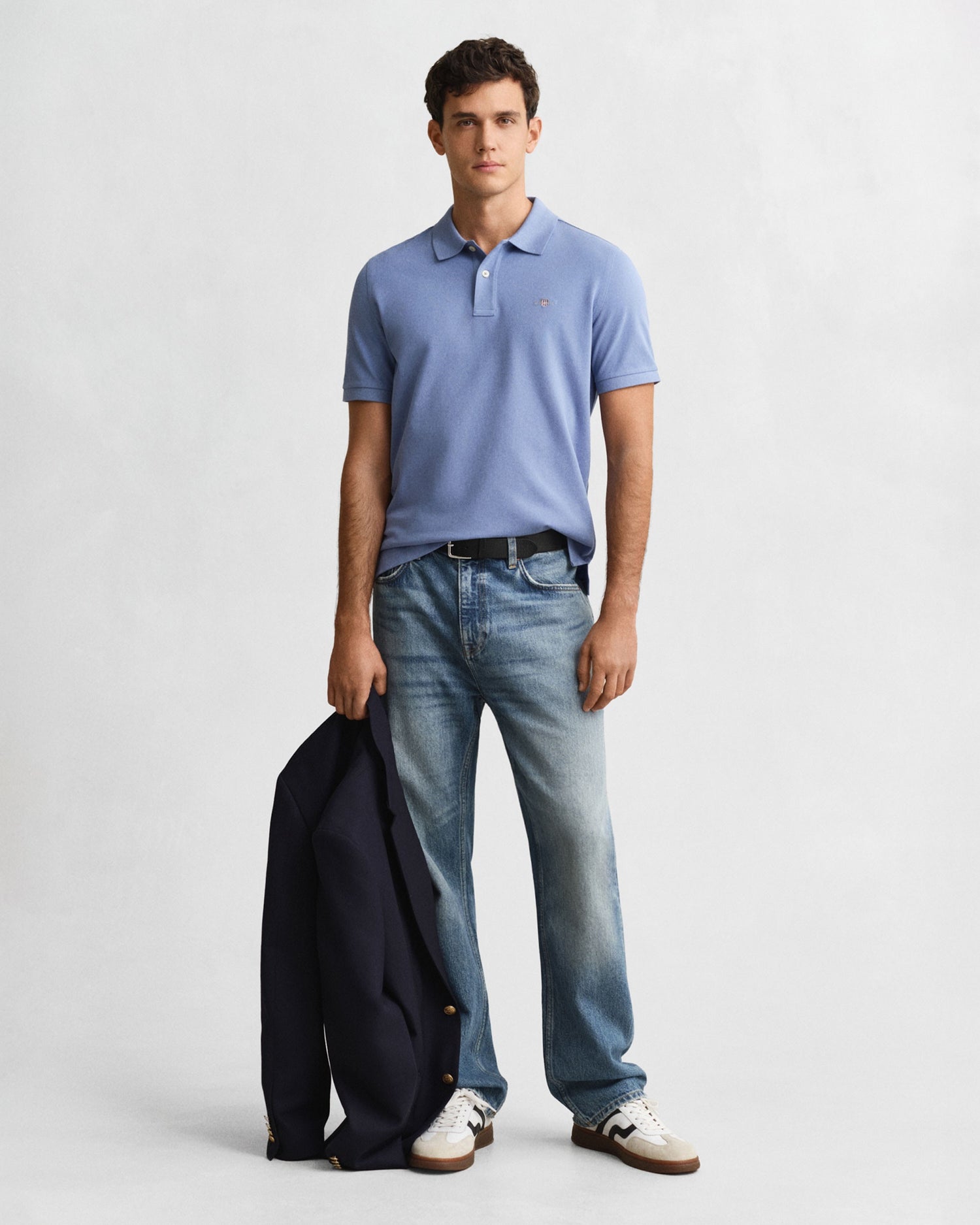 Regular Fit Shield Short Sleeve Pique Polo - Faded Denim