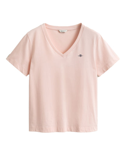 Regular Fit Shield Short Sleeve V-Neck T-Shirt - Apricot Pink