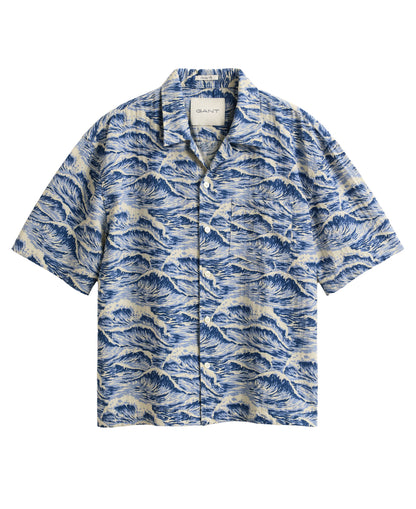 Rel Aop Camp Collar Short Sleeve Shirt - Vintage Blue