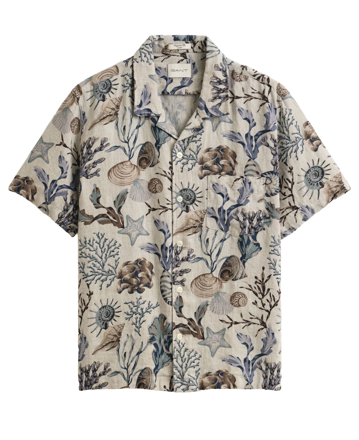 Regular All Over Print Camp Collar Shirt - Oat Beige