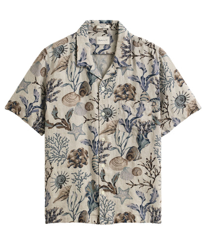 Regular All Over Print Camp Collar Shirt - Oat Beige