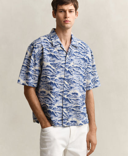 Rel Aop Camp Collar Short Sleeve Shirt - Vintage Blue