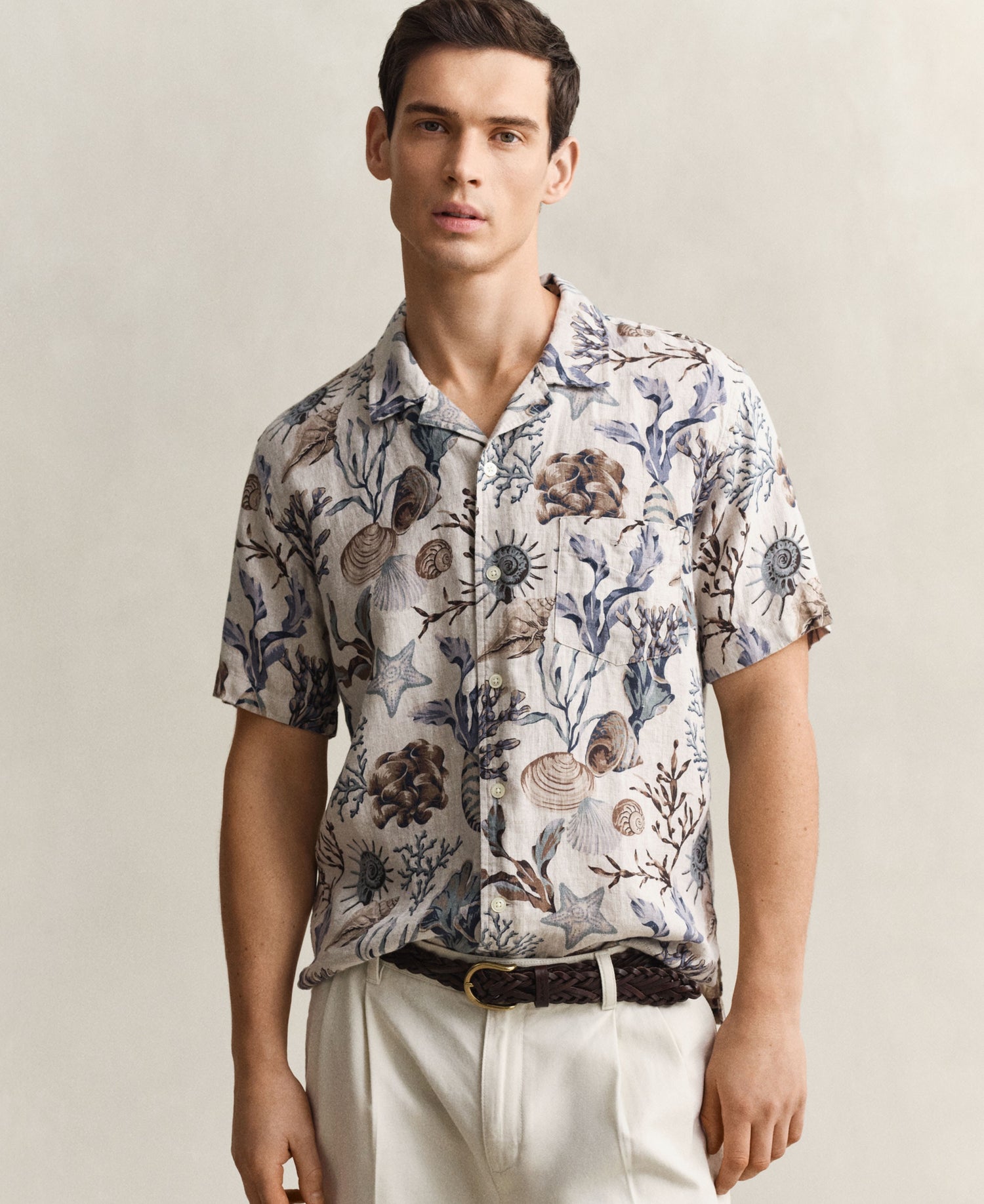 Regular All Over Print Camp Collar Shirt - Oat Beige