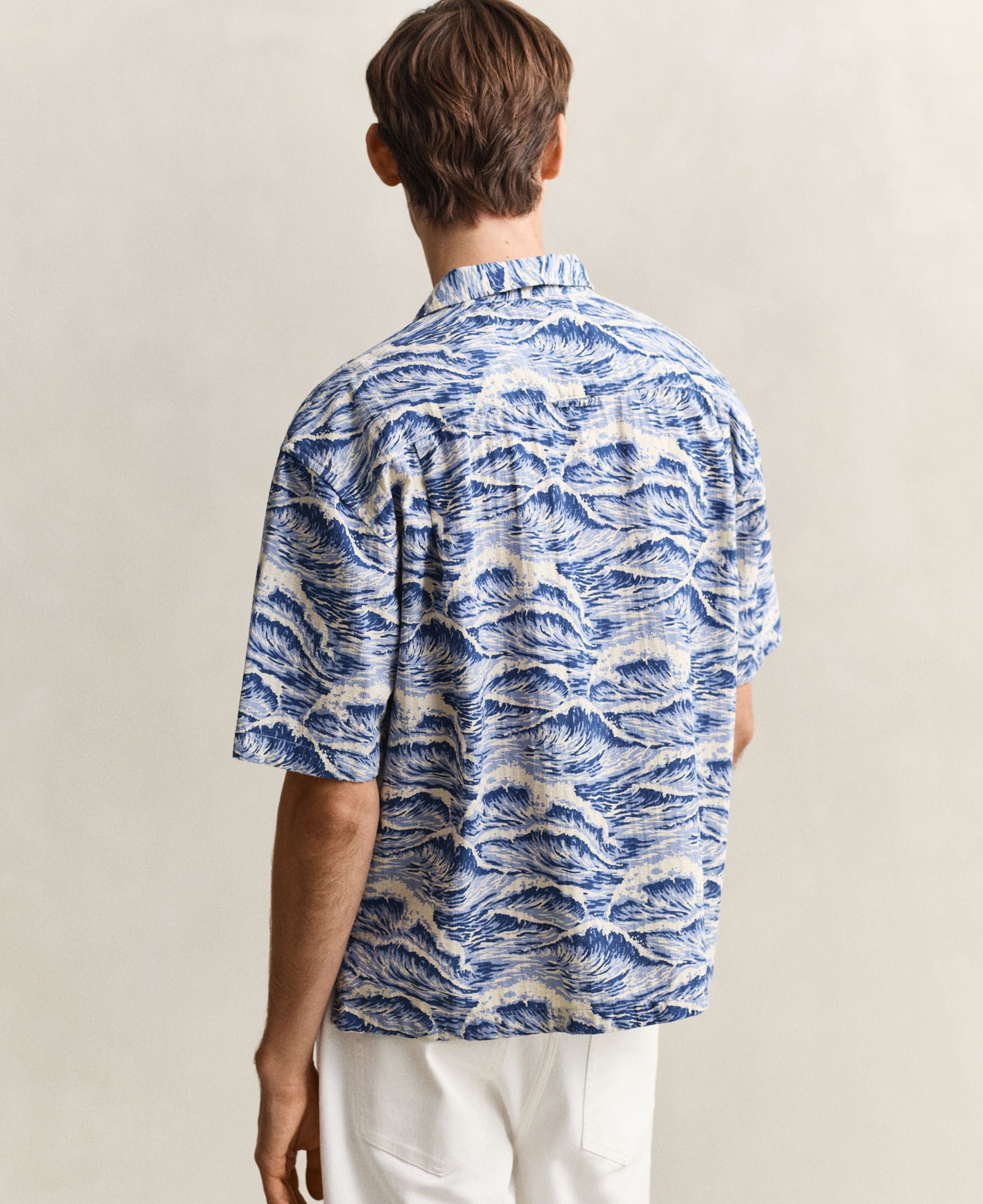 Rel Aop Camp Collar Short Sleeve Shirt - Vintage Blue