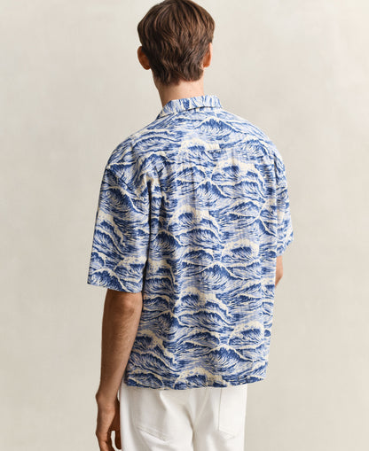 Rel Aop Camp Collar Short Sleeve Shirt - Vintage Blue