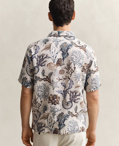 Regular All Over Print Camp Collar Shirt - Oat Beige