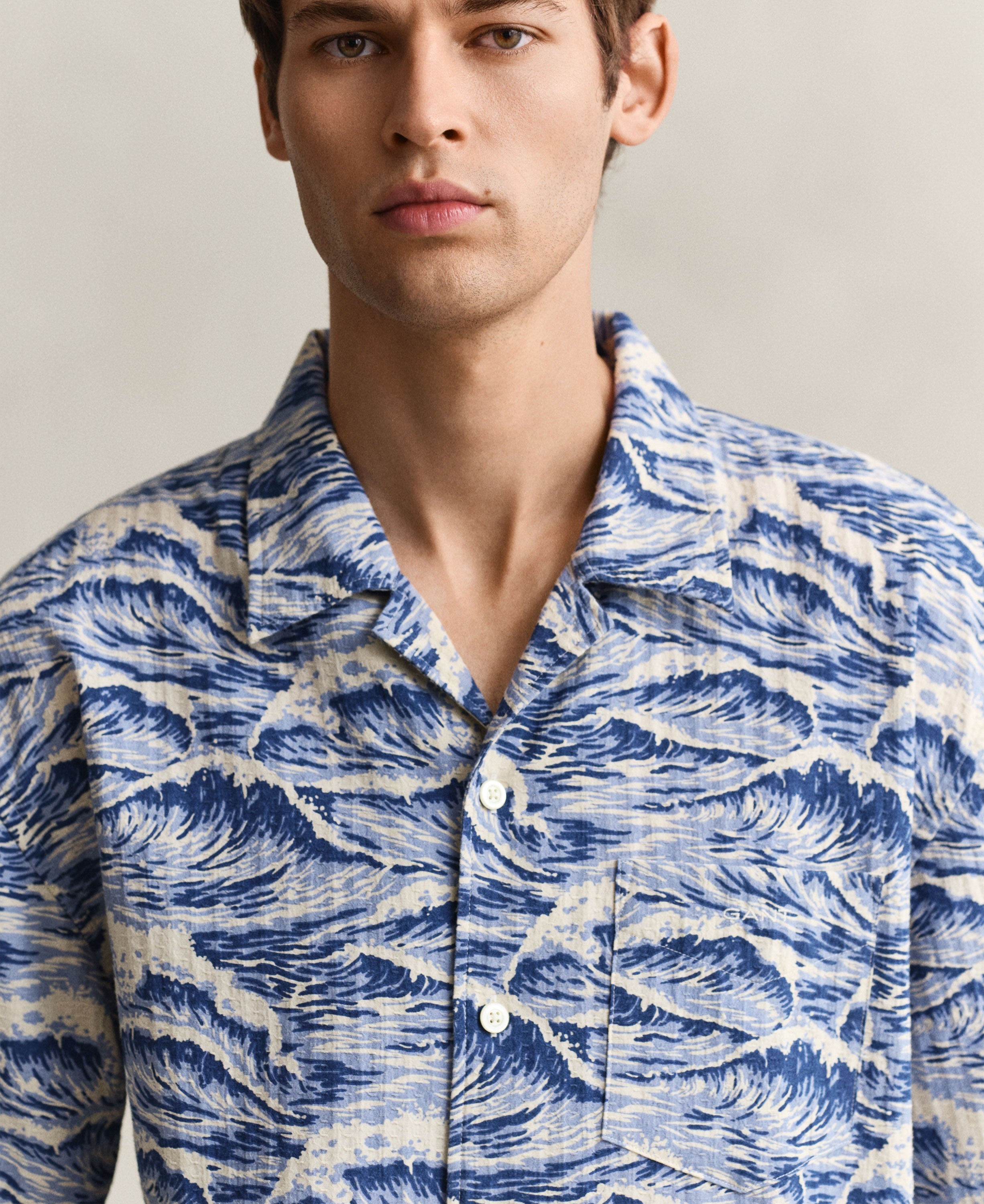 Rel Aop Camp Collar Short Sleeve Shirt - Vintage Blue