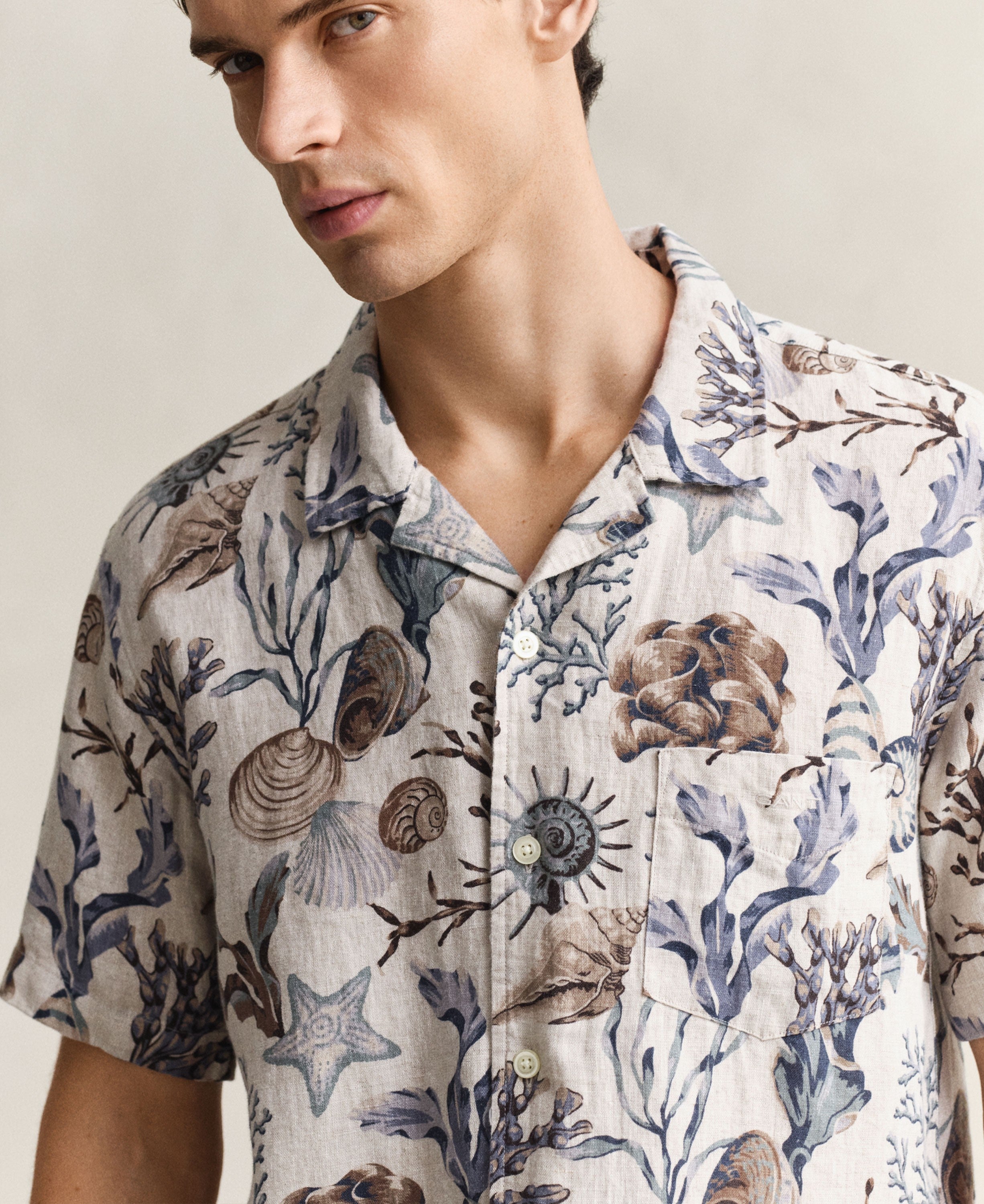 Regular All Over Print Camp Collar Shirt - Oat Beige