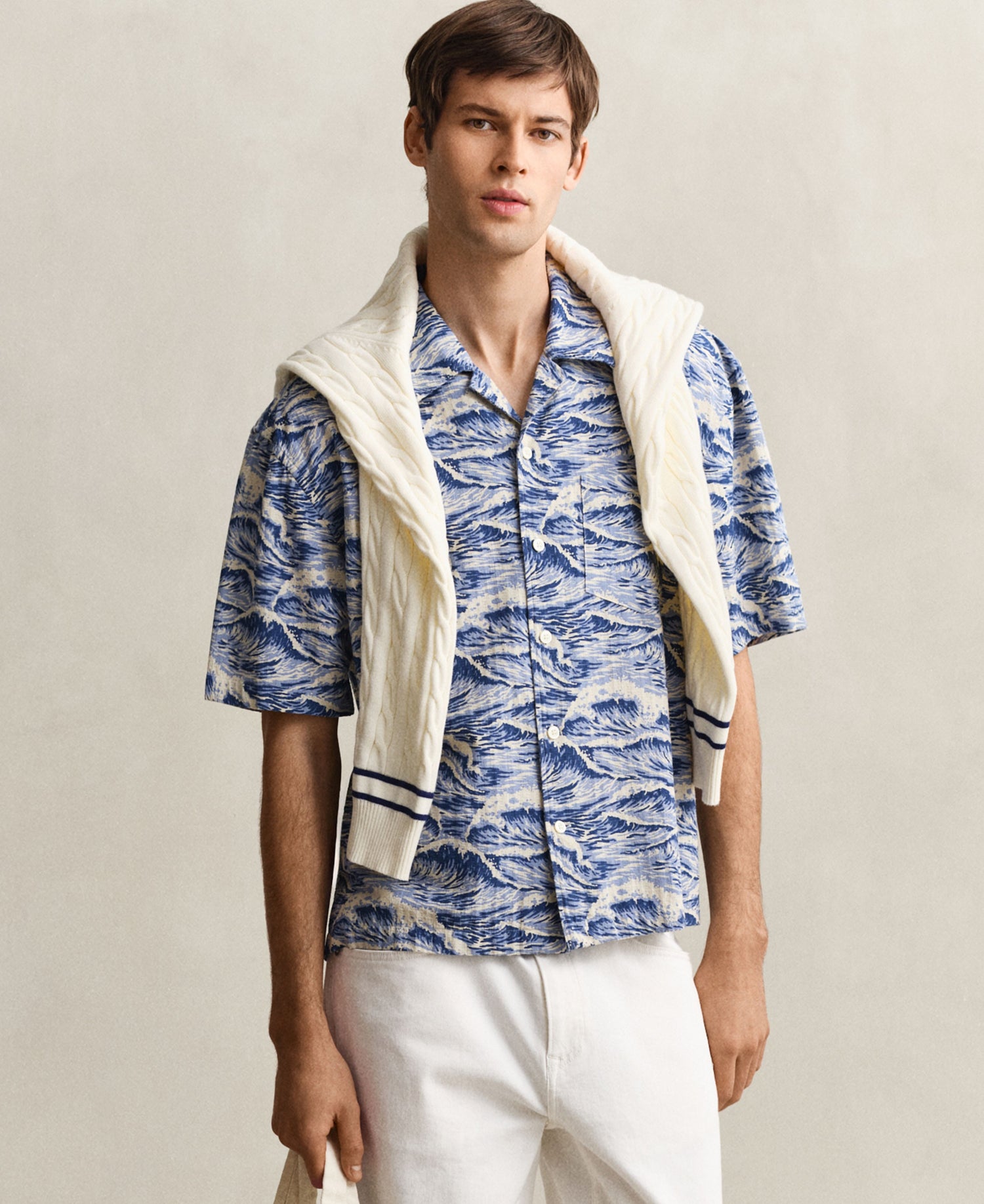 Rel Aop Camp Collar Short Sleeve Shirt - Vintage Blue