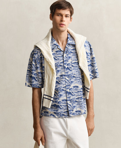 Rel Aop Camp Collar Short Sleeve Shirt - Vintage Blue