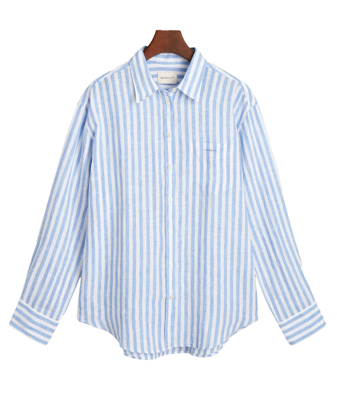 Relaxed Fit Striped Linen Shirt - Perfect Blue