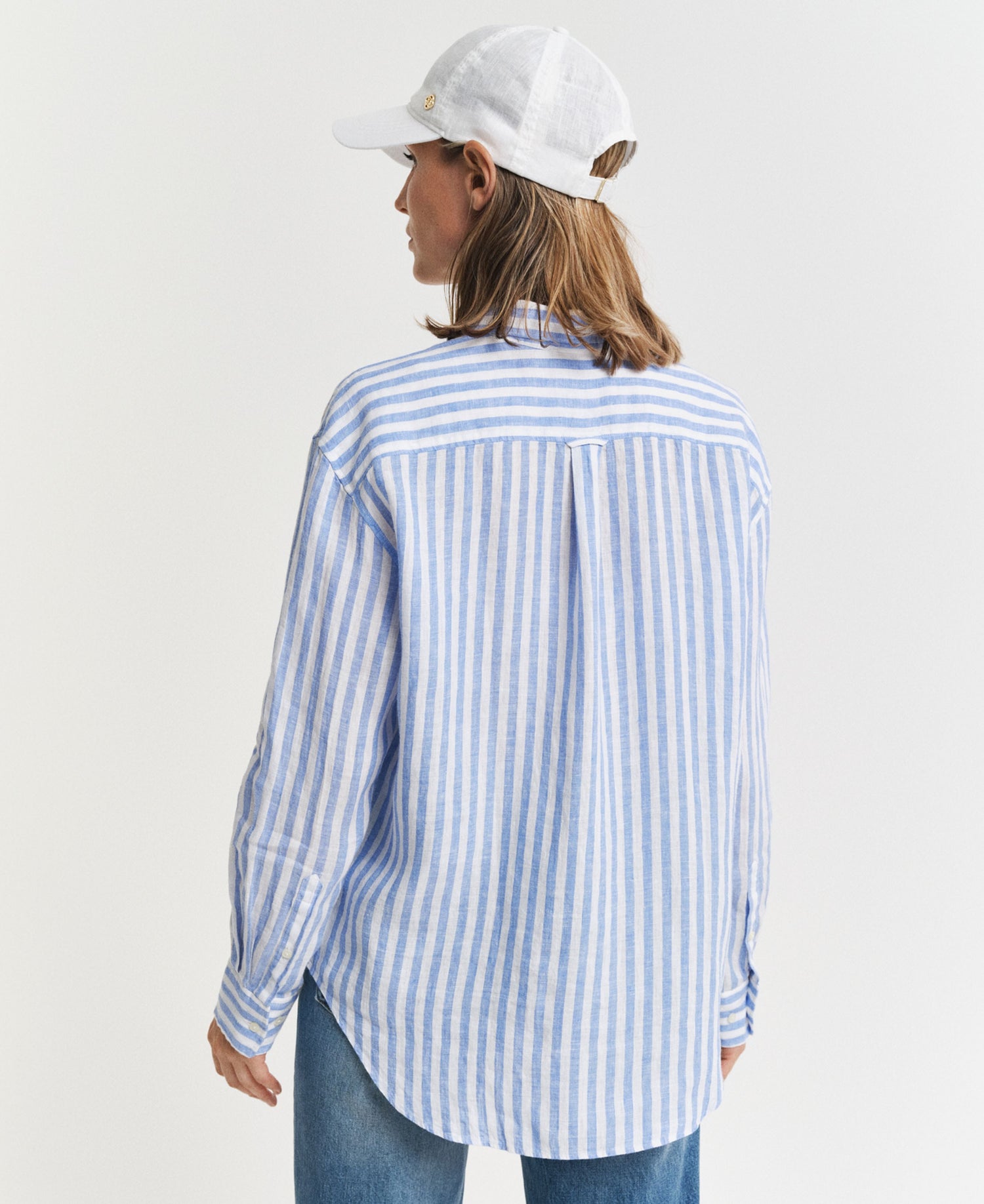 Relaxed Fit Striped Linen Shirt - Perfect Blue