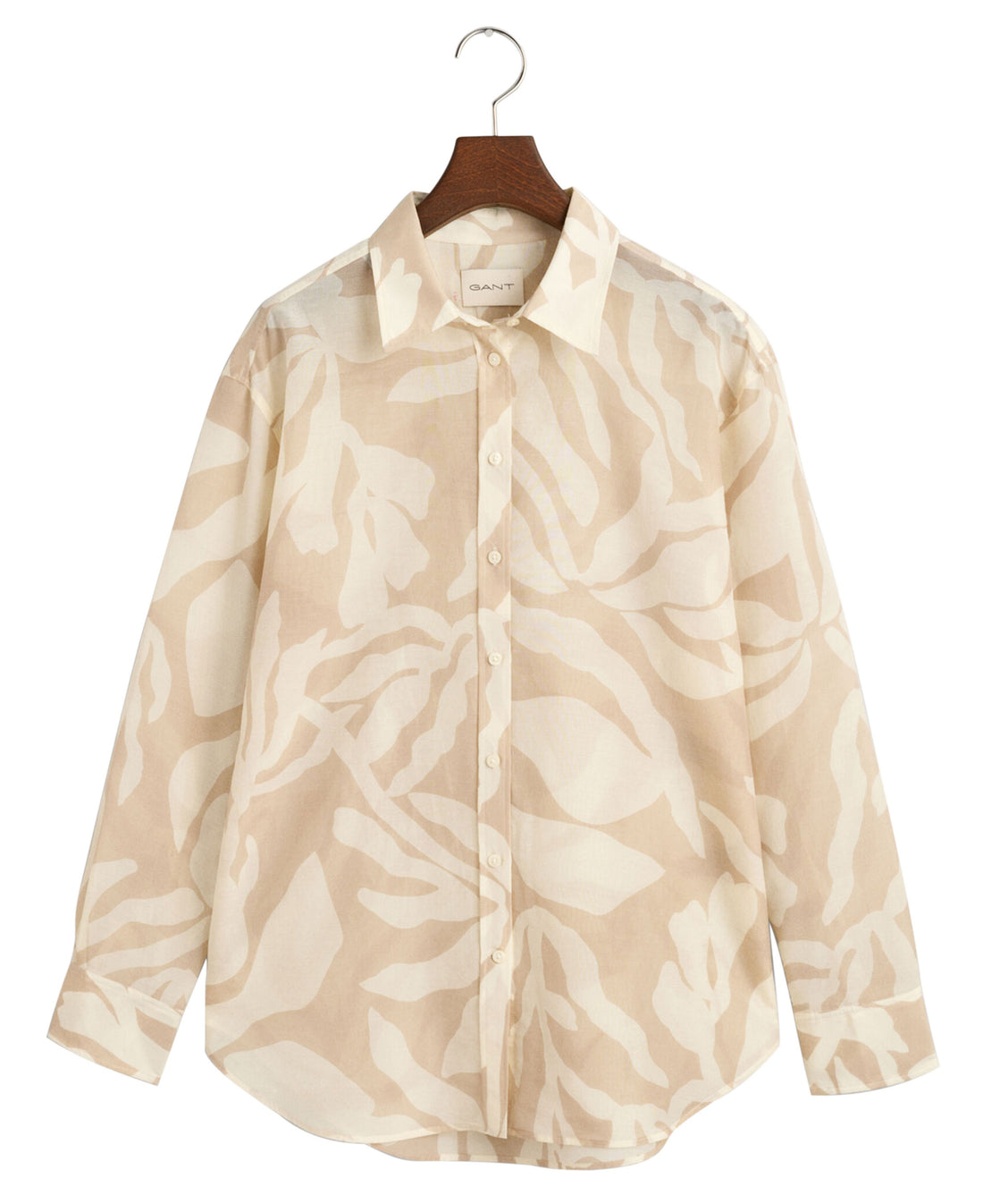 Relaxed Fit Palm Print Cotton Silk Shirt - Dry Sand