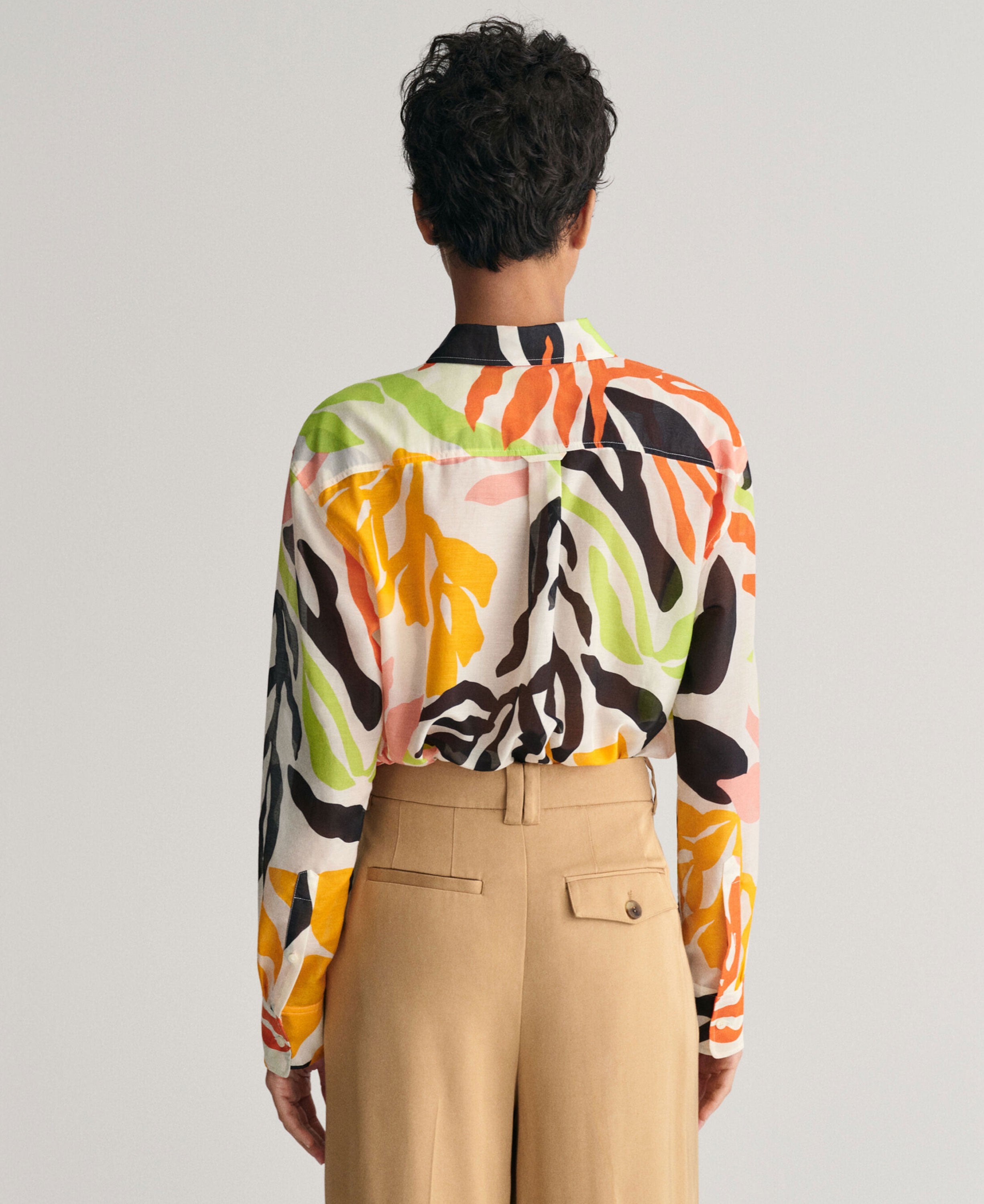 Relaxed Fit Palm Print Cotton Silk Shirt - Medal Yellow