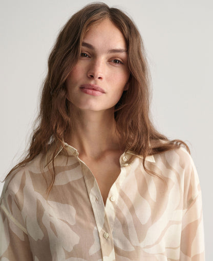 Relaxed Fit Palm Print Cotton Silk Shirt - Dry Sand