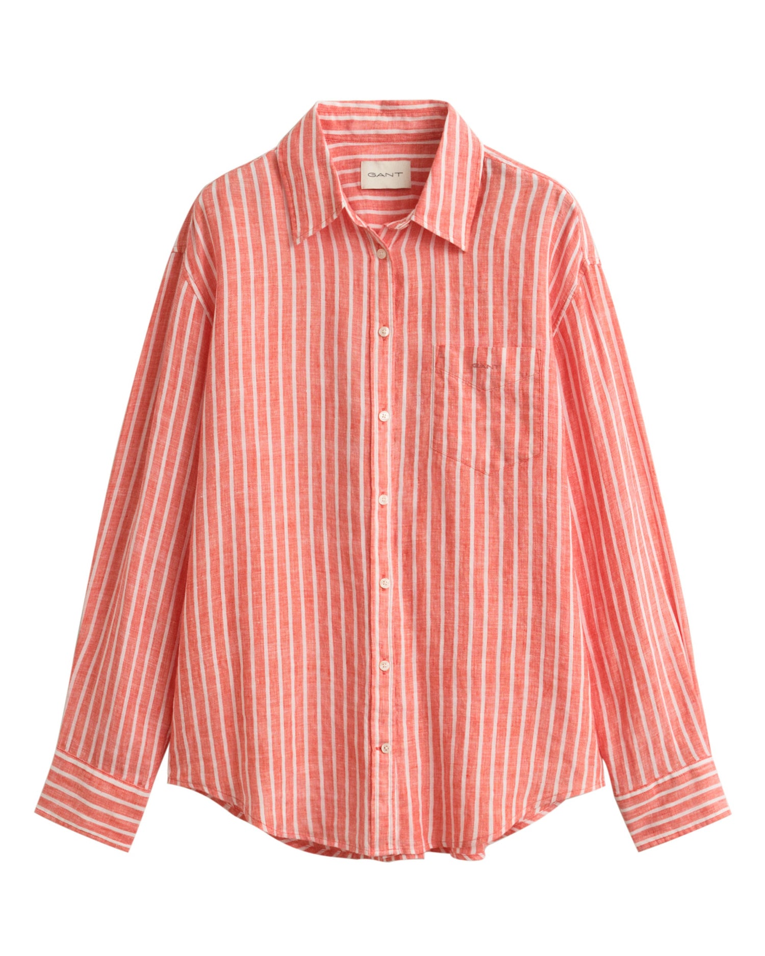 Relaxed Fit Striped Linen Shirt - Perfect Red