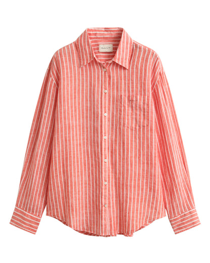 Relaxed Fit Striped Linen Shirt - Perfect Red