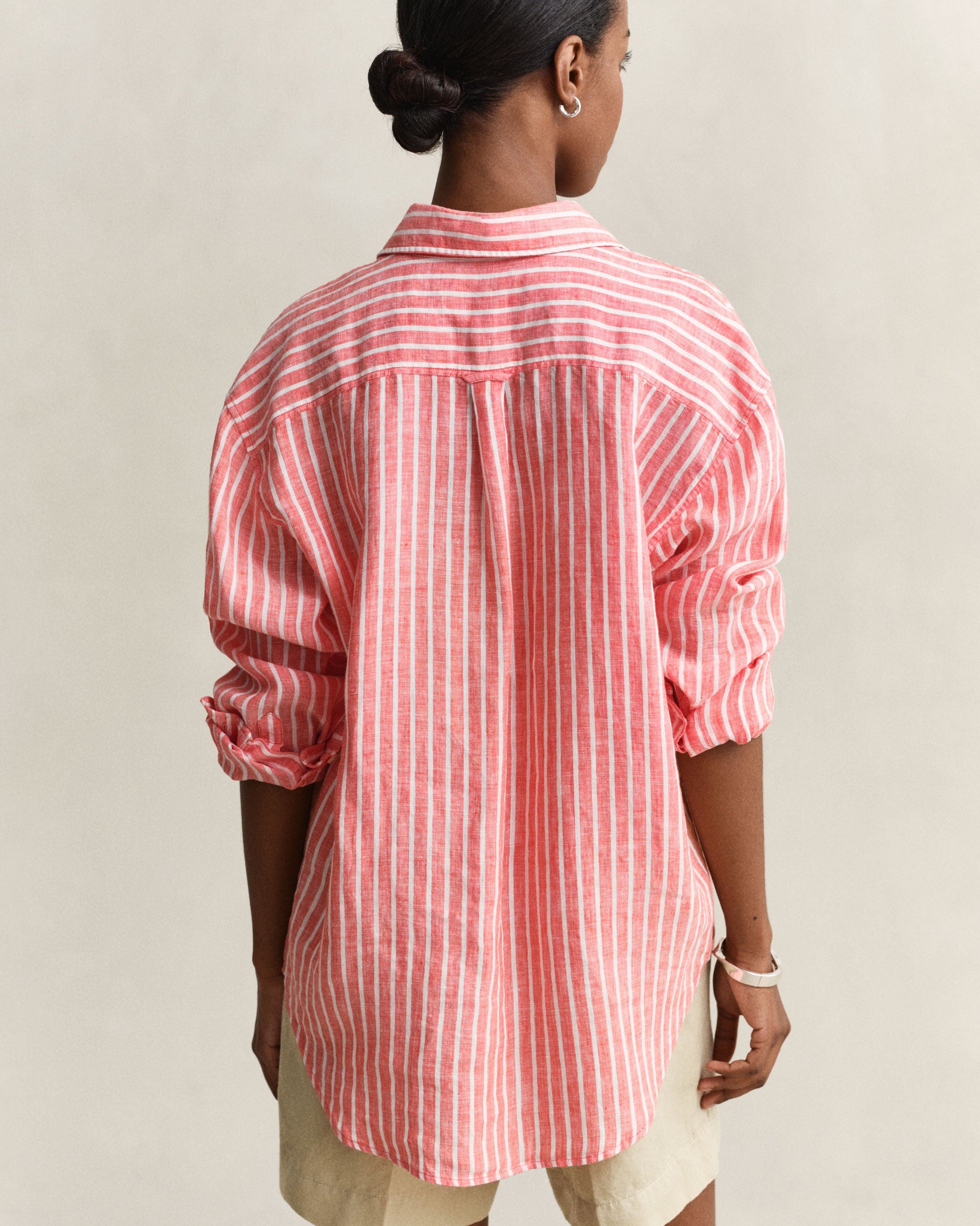 Relaxed Fit Striped Linen Shirt - Perfect Red