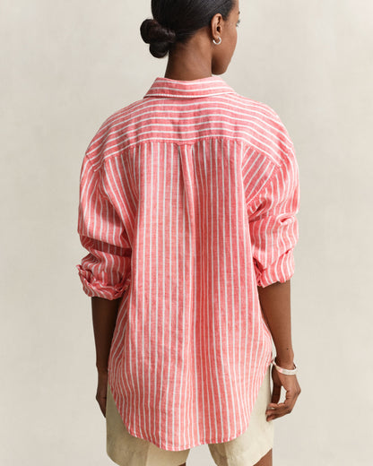 Relaxed Fit Striped Linen Shirt - Perfect Red