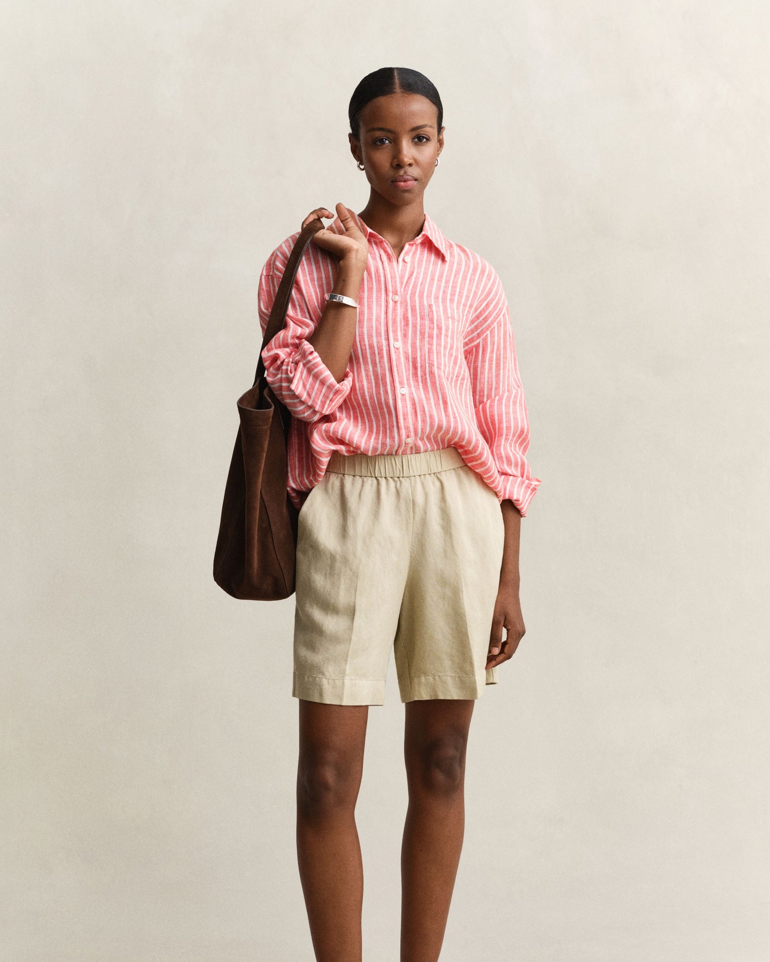 Relaxed Fit Striped Linen Shirt - Perfect Red
