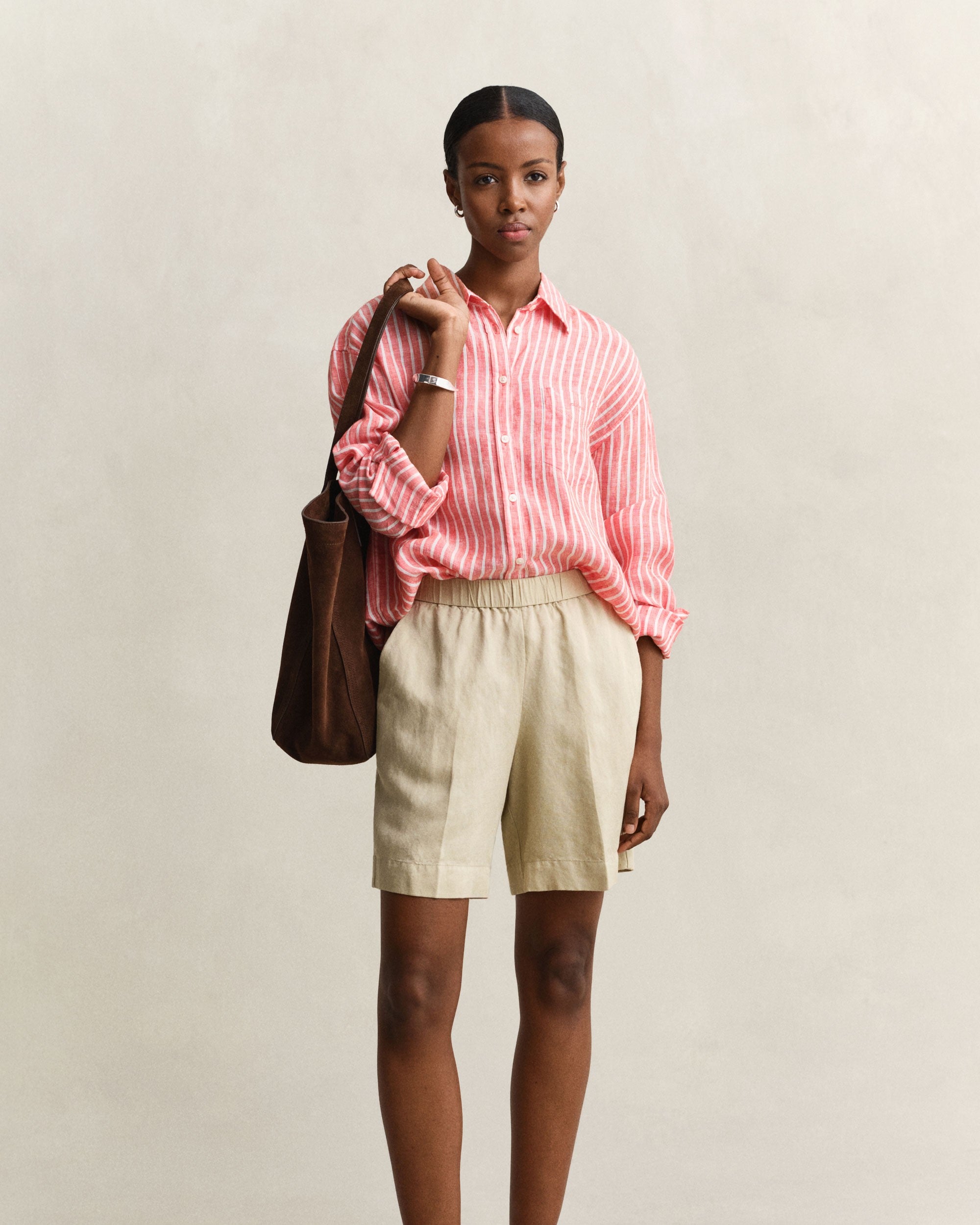 Relaxed Fit Striped Linen Shirt - Perfect Red
