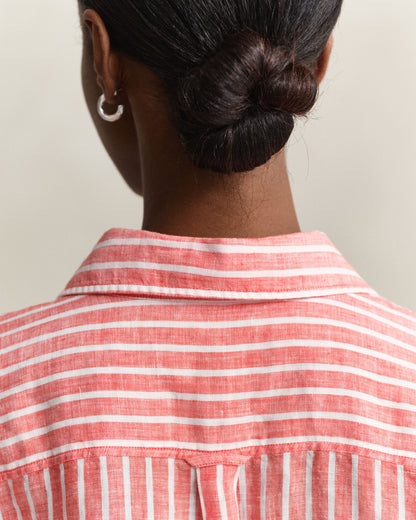 Relaxed Fit Striped Linen Shirt - Perfect Red