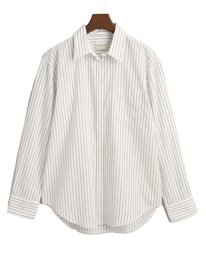 Relaxed Fit Striped Poplin Shirt - White