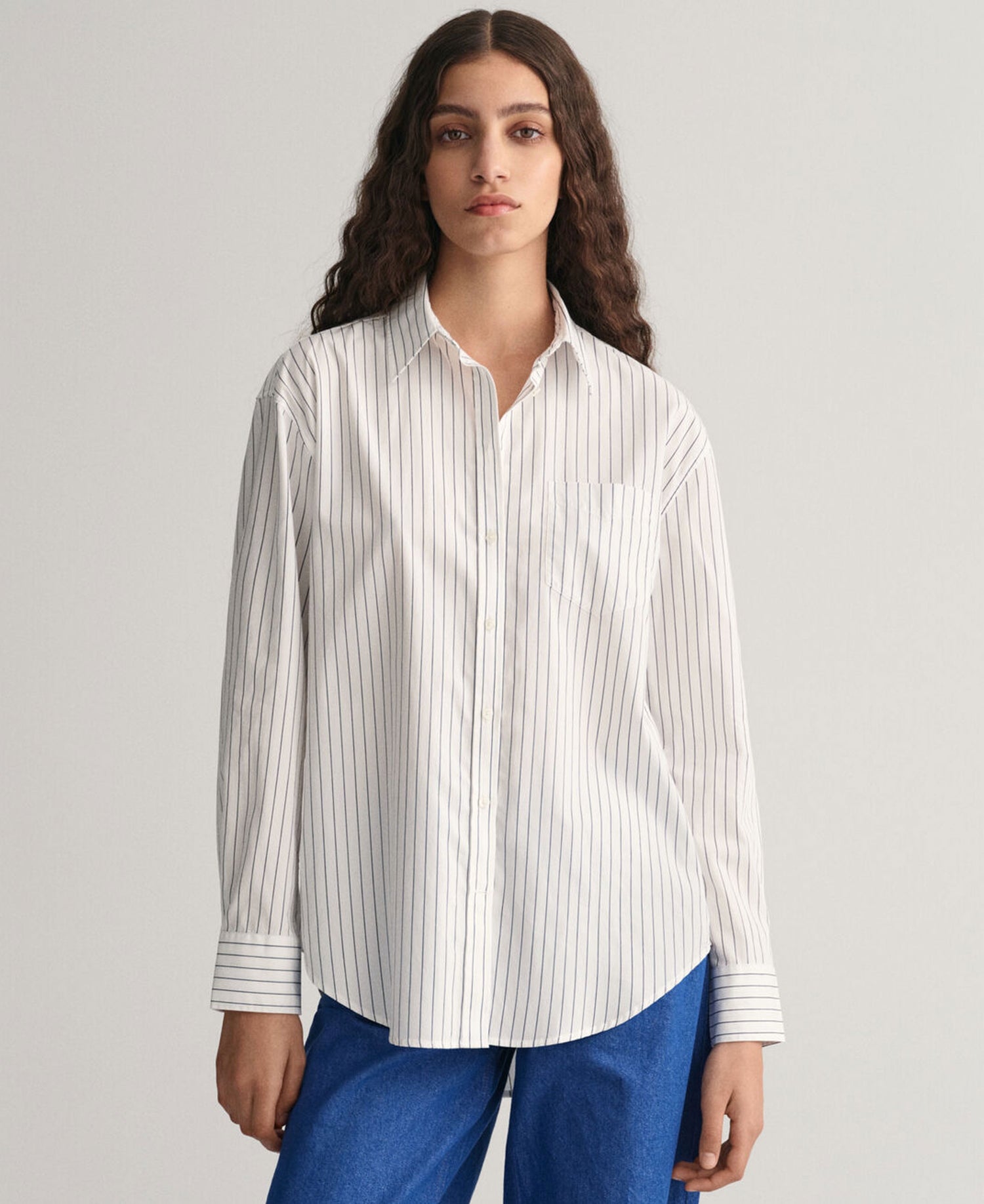 Relaxed Fit Striped Poplin Shirt - White