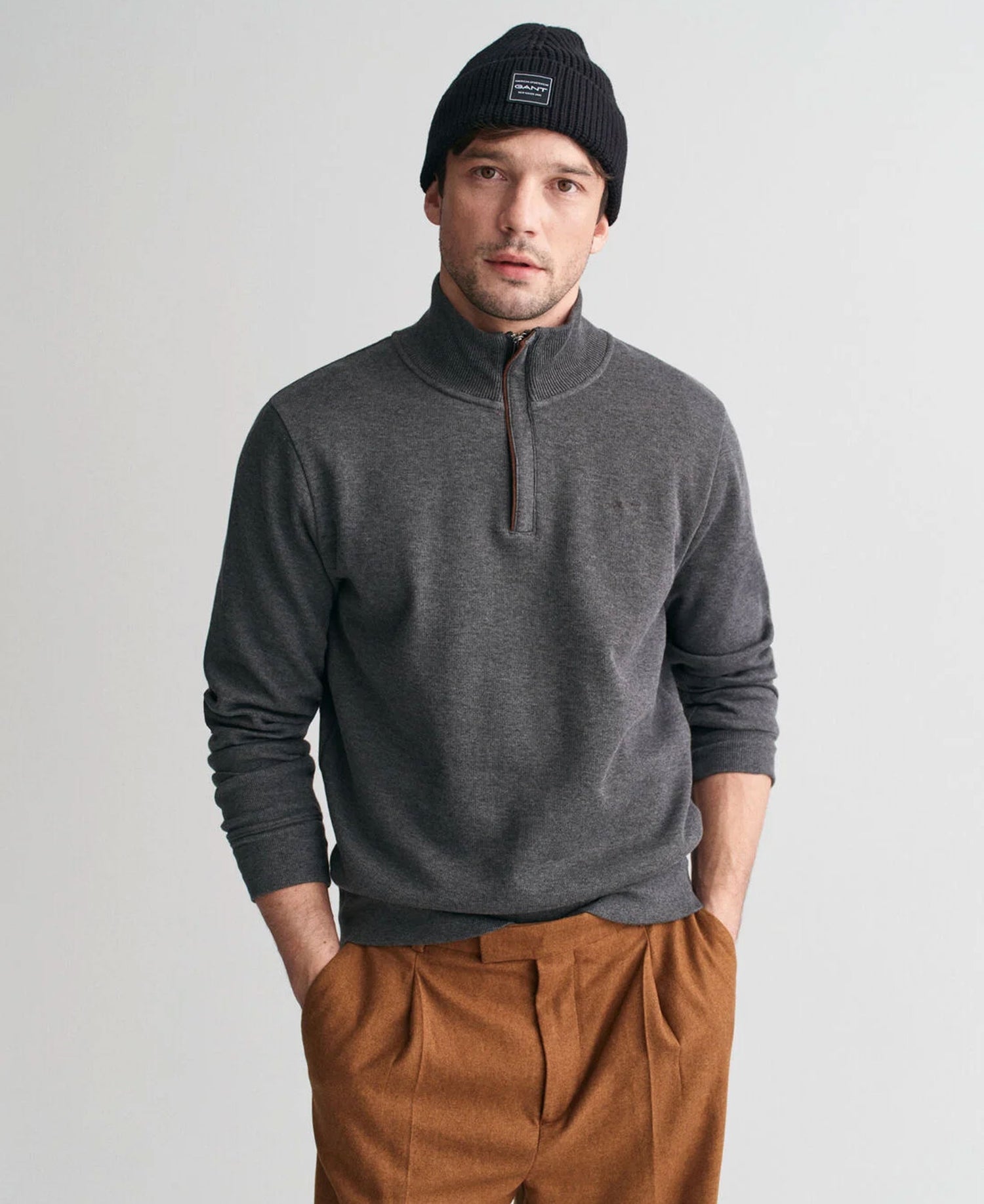 Sacker Rib Half Zip Sweatshirt - Antracit Melange