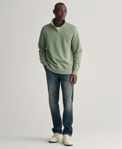 Regular Fit Shield Half Zip Sweatshirt - Dry Green