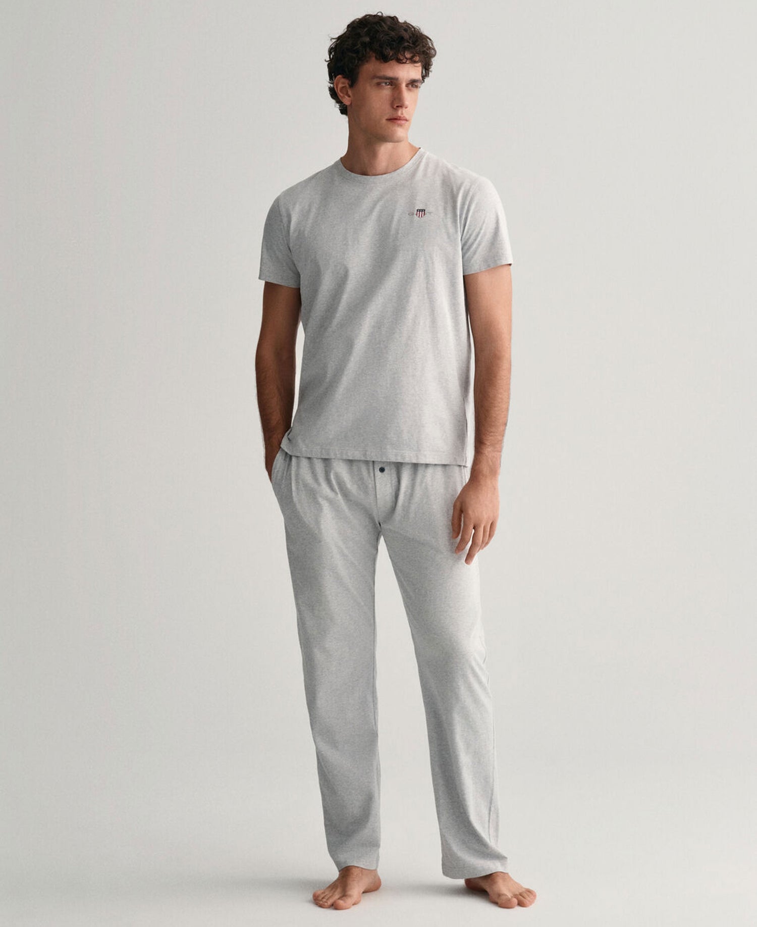 Shield Pyjama T-Shirt - Light Grey Melange