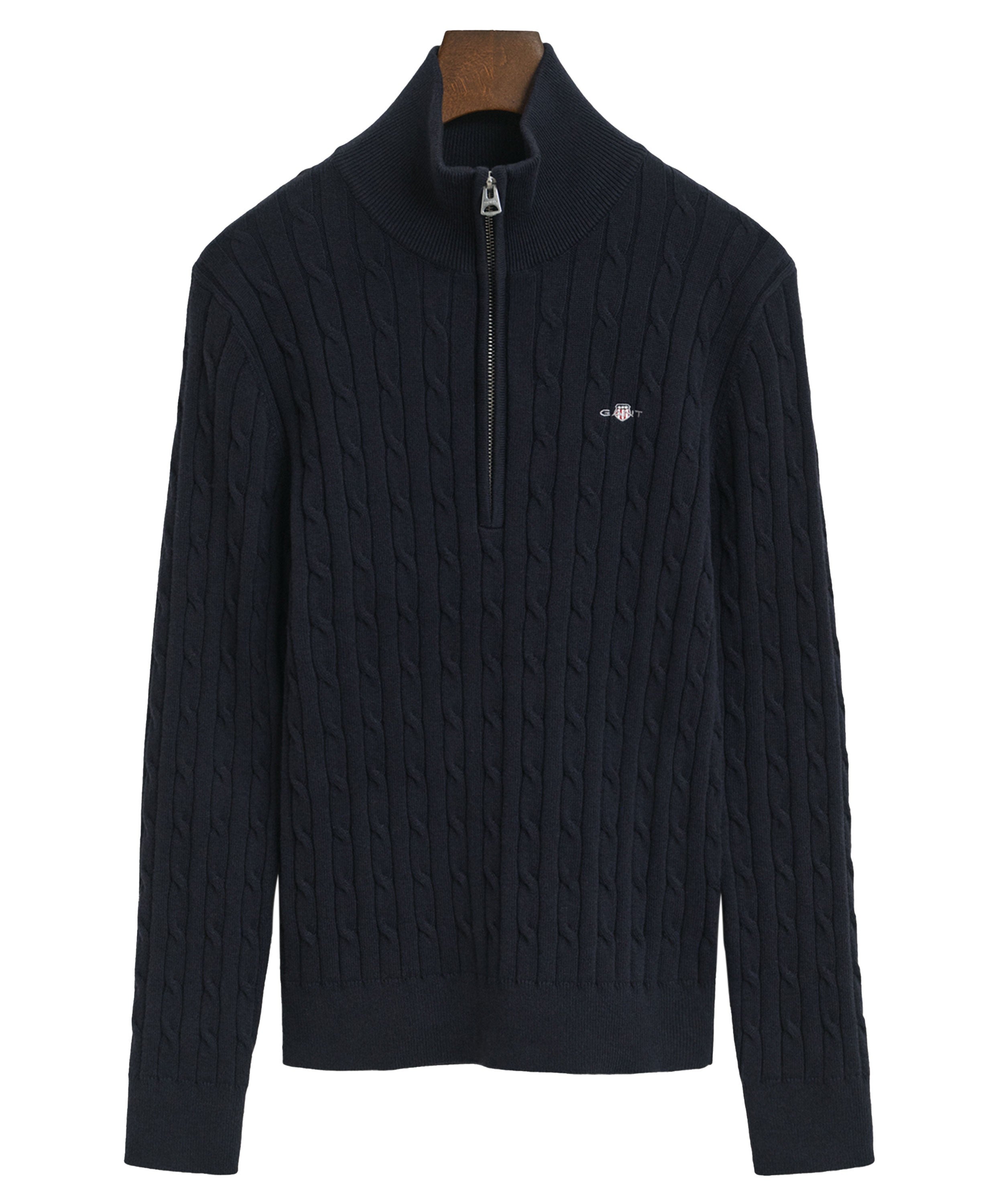 Stretch Cotton Cable Half-Zip Sweater - Evening Blue