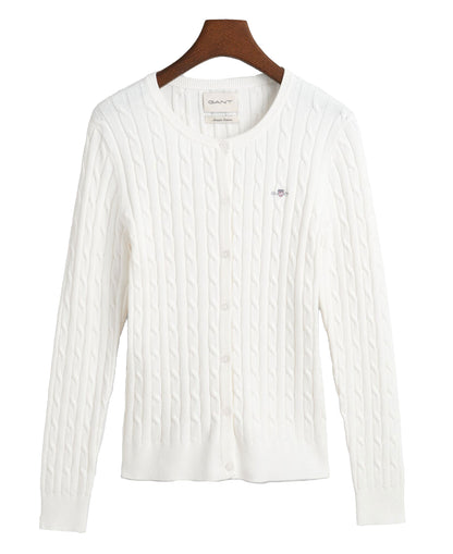 Stretch Cotton Cable Cardigan - Eggshell