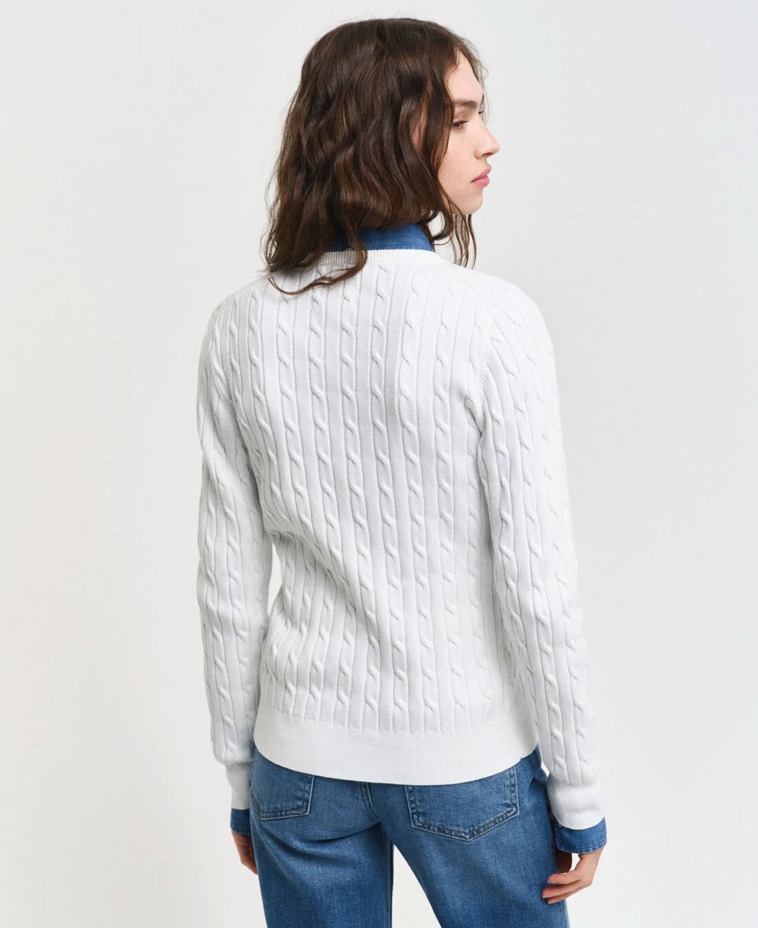 Stretch Cotton Cable Cardigan - Eggshell