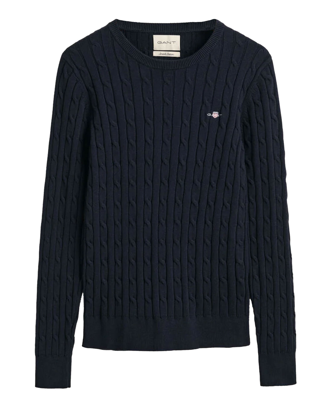 Stretch Cotton Cable Crew Neck Jumper - Evening Blue