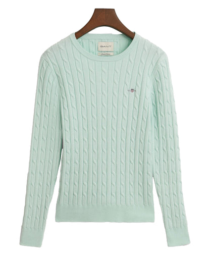 Stretch Cotton Cable Crew Neck Jumper - Faded Mint