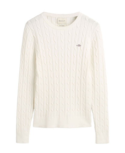 Stretch Cotton Cable Crew Neck Jumper - Eggshell
