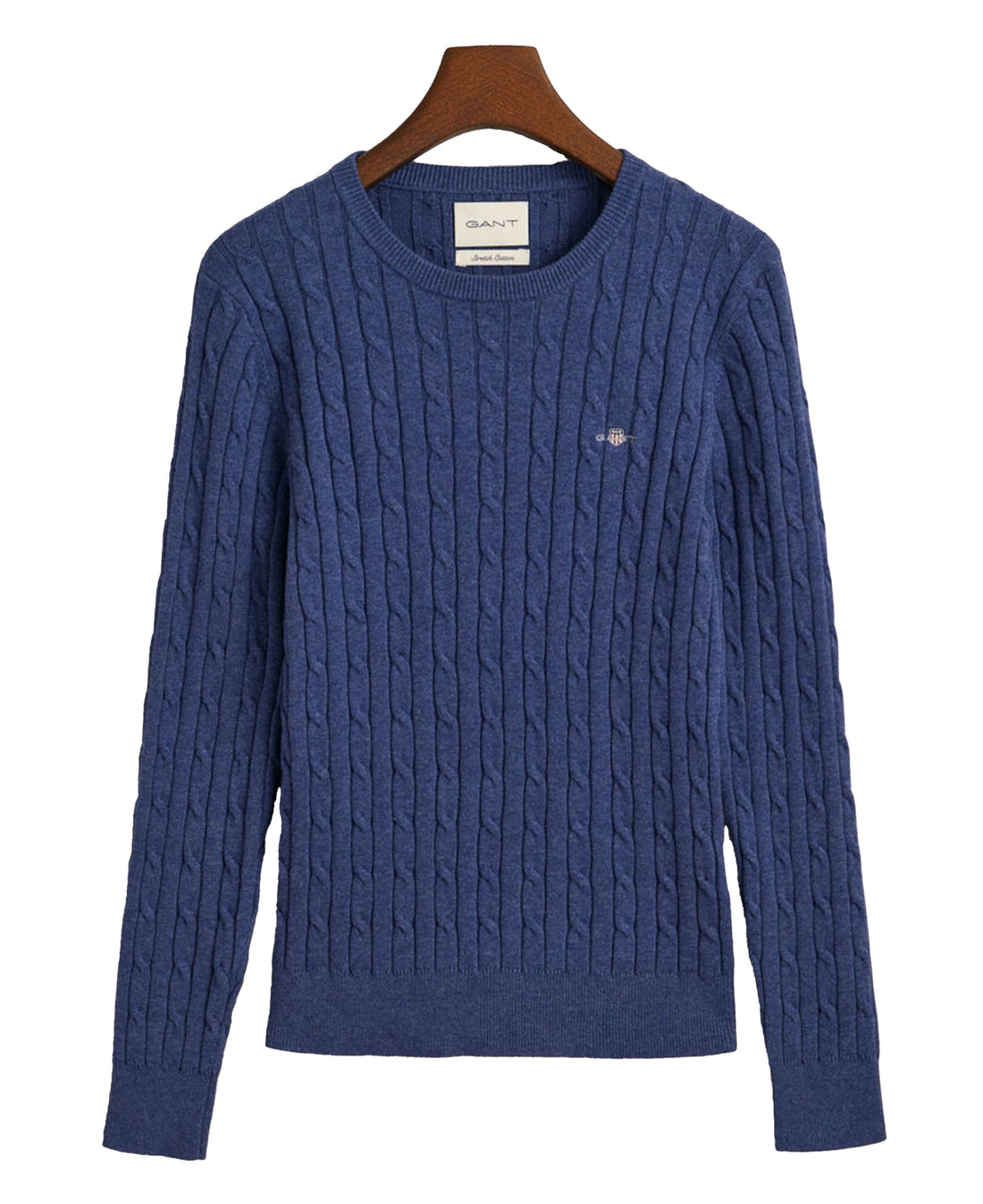 Stretch Cotton Cable Crew Neck Jumper - Dusty Navy