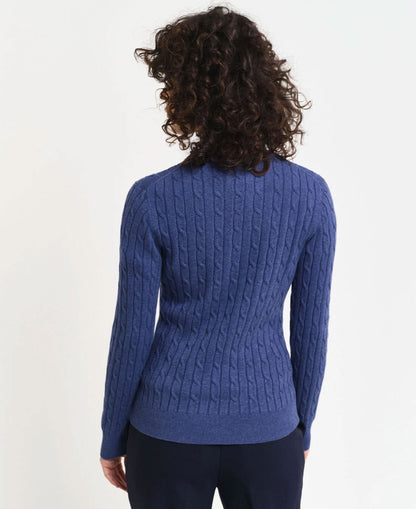 Stretch Cotton Cable Crew Neck Jumper - Dusty Navy