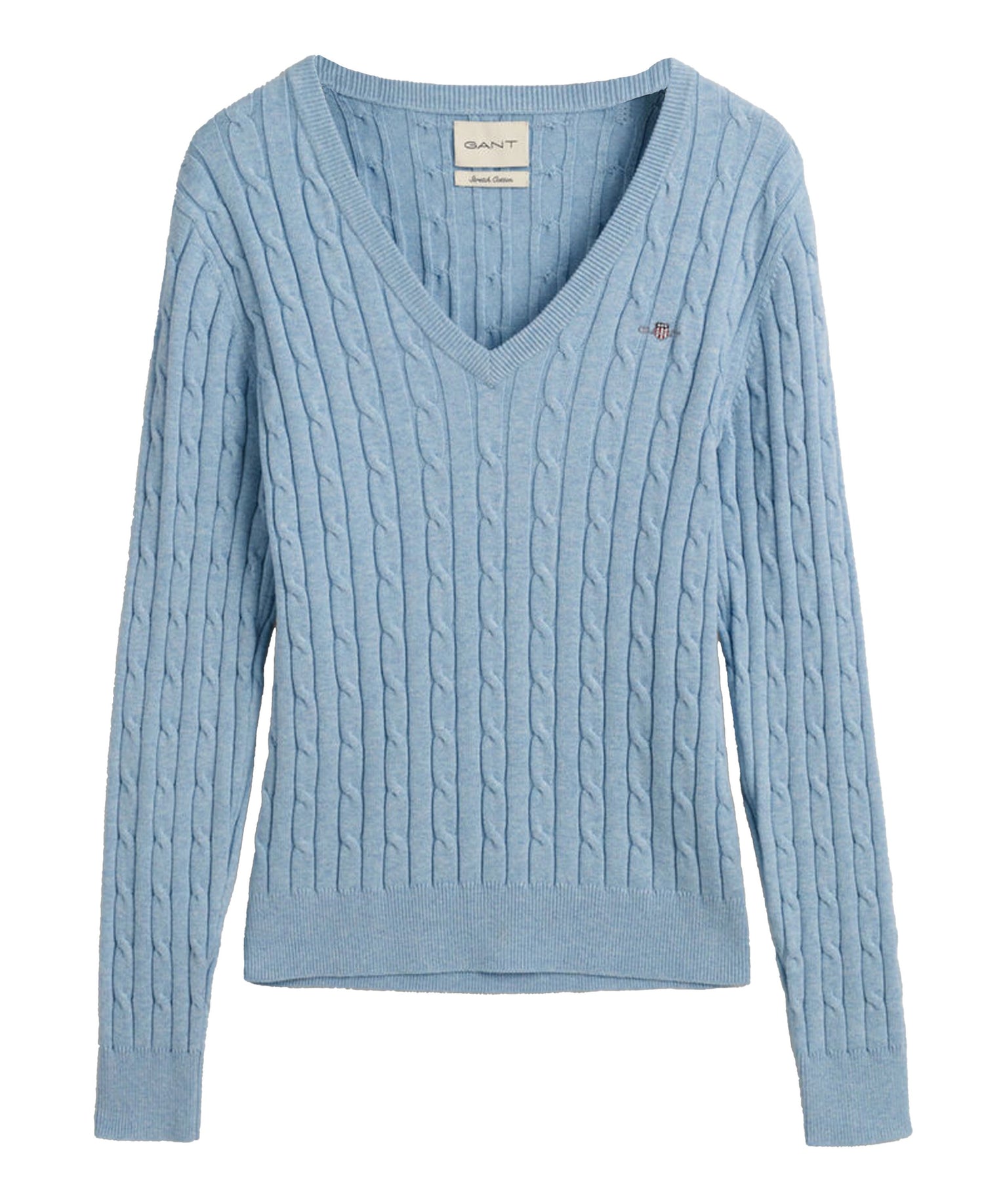 Stretch Cotton Cable V-Neck Sweater - Dove Blue