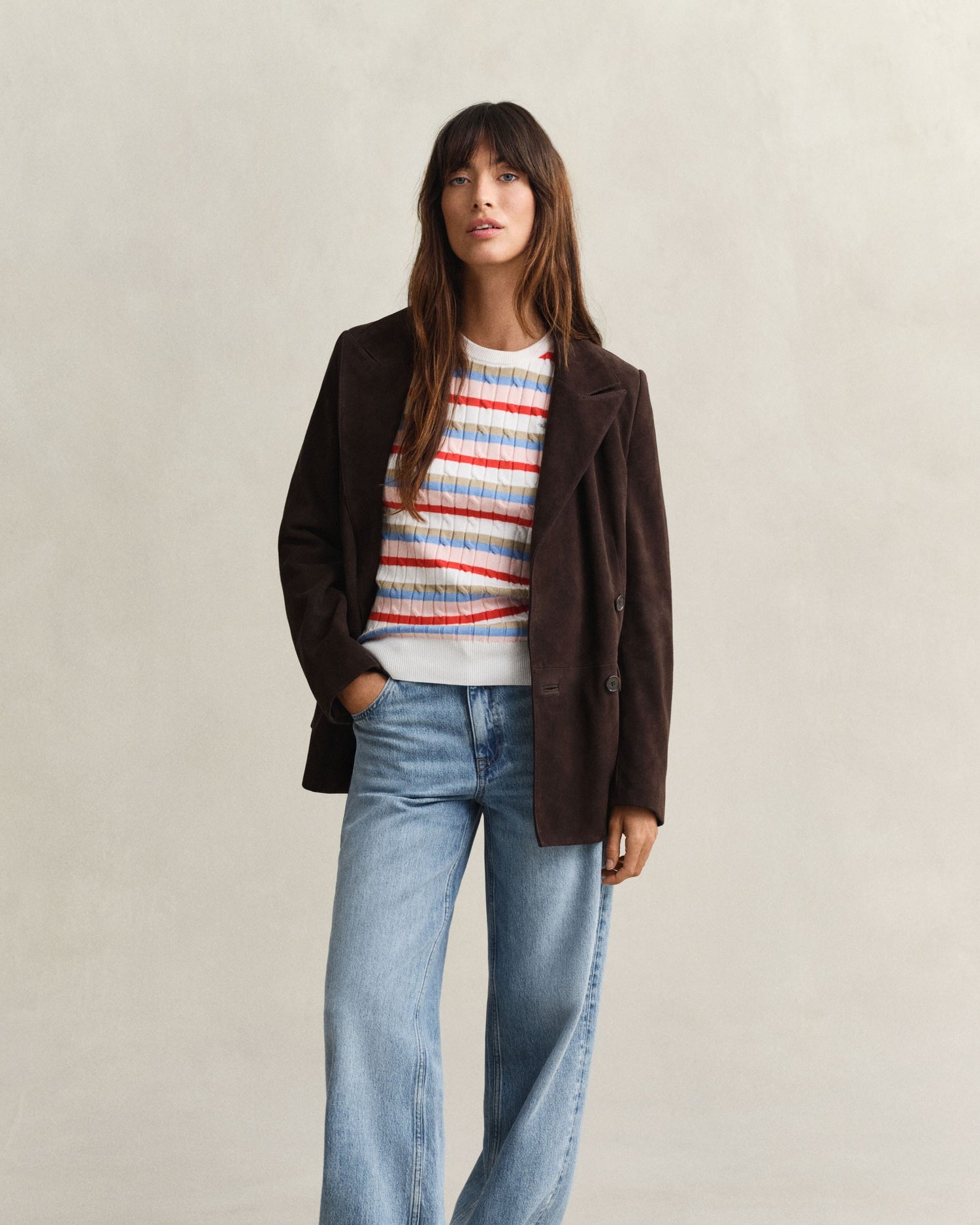 Stretch Cotton Cable Stripe Crew Neck Sweater - Multicolor