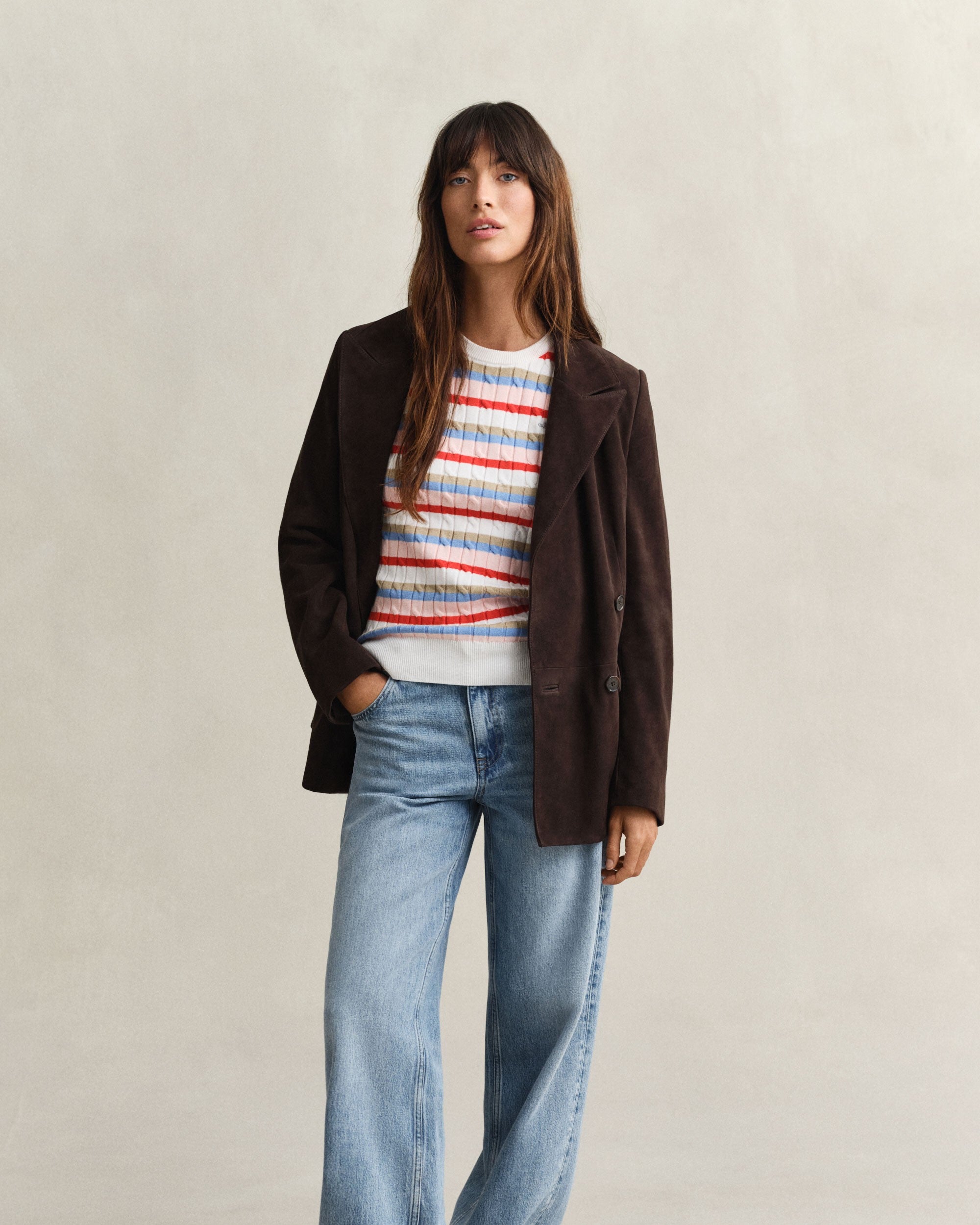 Stretch Cotton Cable Stripe Crew Neck Sweater - Multicolor