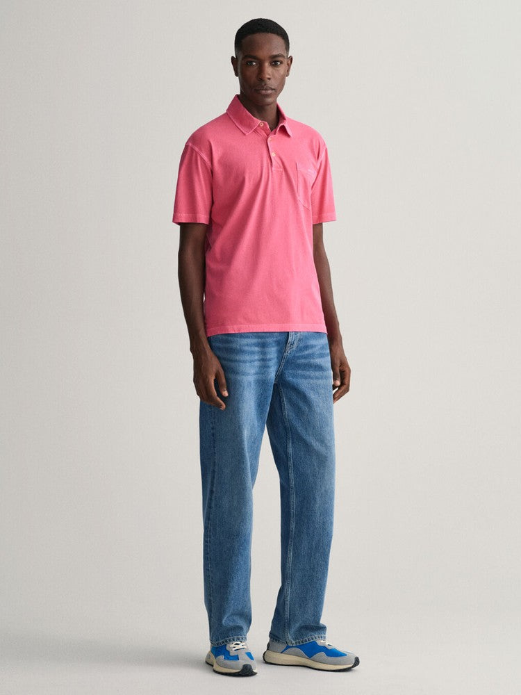 Sunfaded Jersey Polo Shirt - Magenta Pink