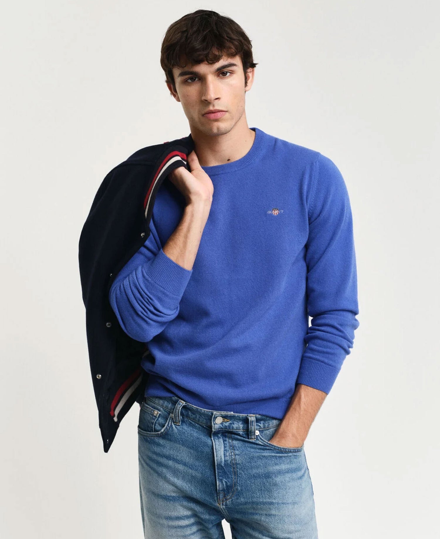 Superfine Lambswool Crew Neck Sweater - Rich Blue