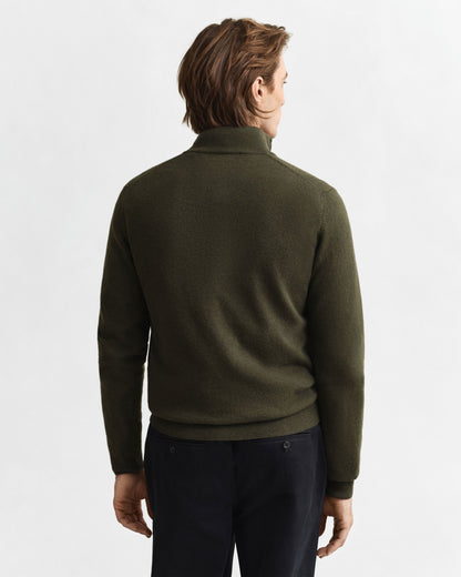 Superfine Lambswool Half Zip - Khaki Green Melange