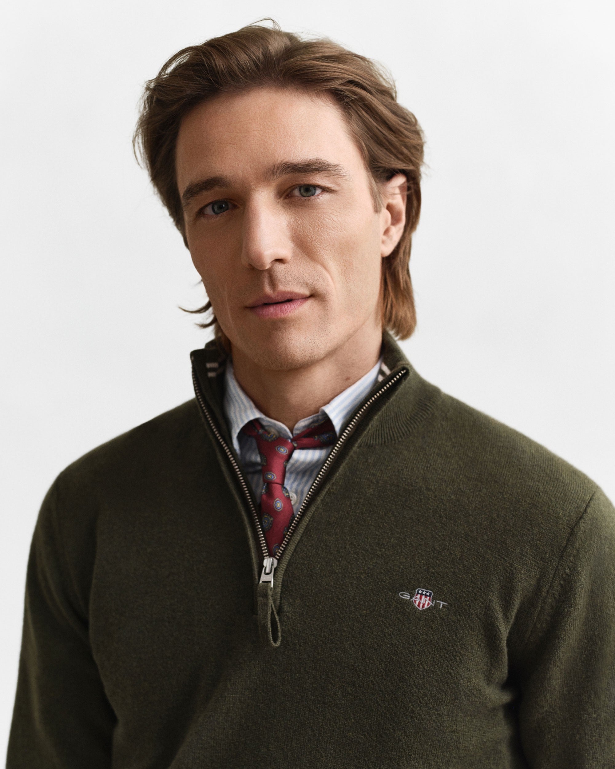 Superfine Lambswool Half Zip - Khaki Green Melange