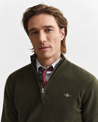 Superfine Lambswool Half Zip - Khaki Green Melange