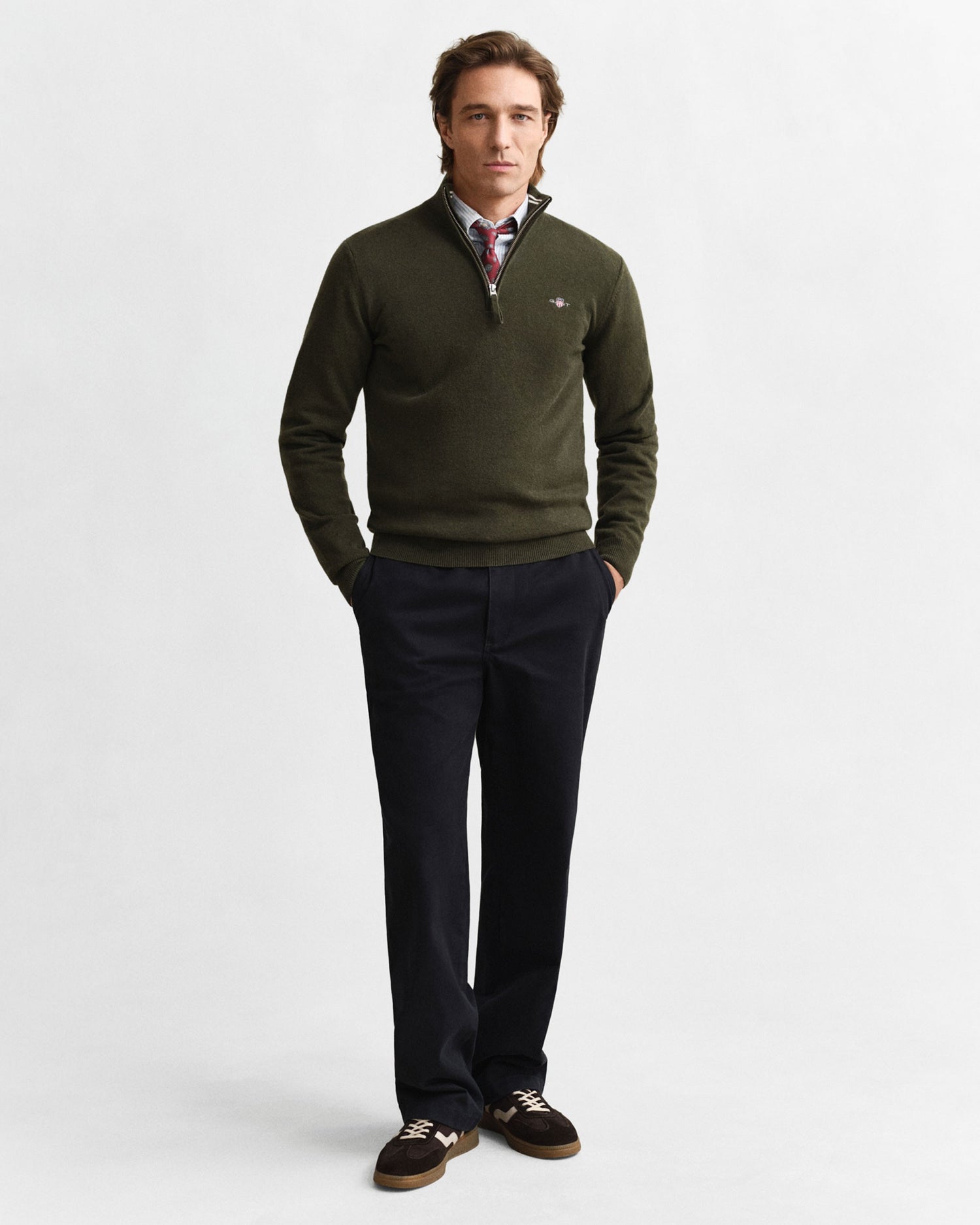 Superfine Lambswool Half Zip - Khaki Green Melange