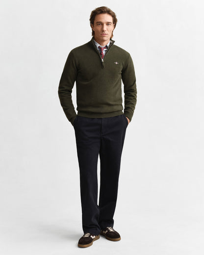 Superfine Lambswool Half Zip - Khaki Green Melange