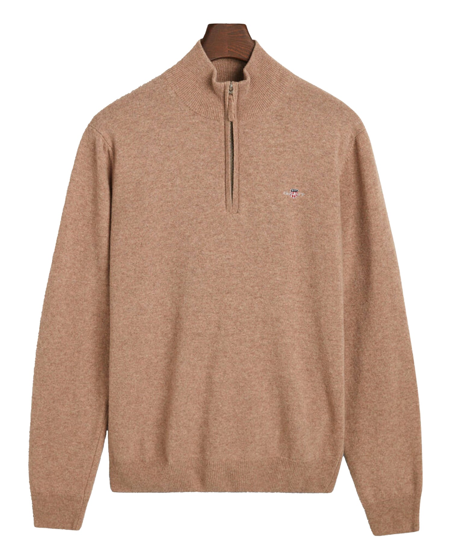 Superfine Lambswool Half Zip Sweater - Dark Sand Melange